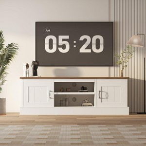 Farmhouse TV Stand for 65" TVs, Wood Entertainment Center Media Console with Storage Cabinets & Adjustable Shelves - 1 of 4