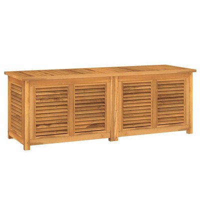 Teak Wood Outdoor Storage Bench with Water-Resistant Finish