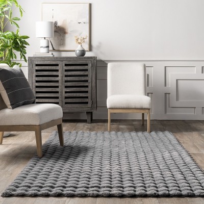 Dark Grey Faux Fur Washable Rectangular Area Rug