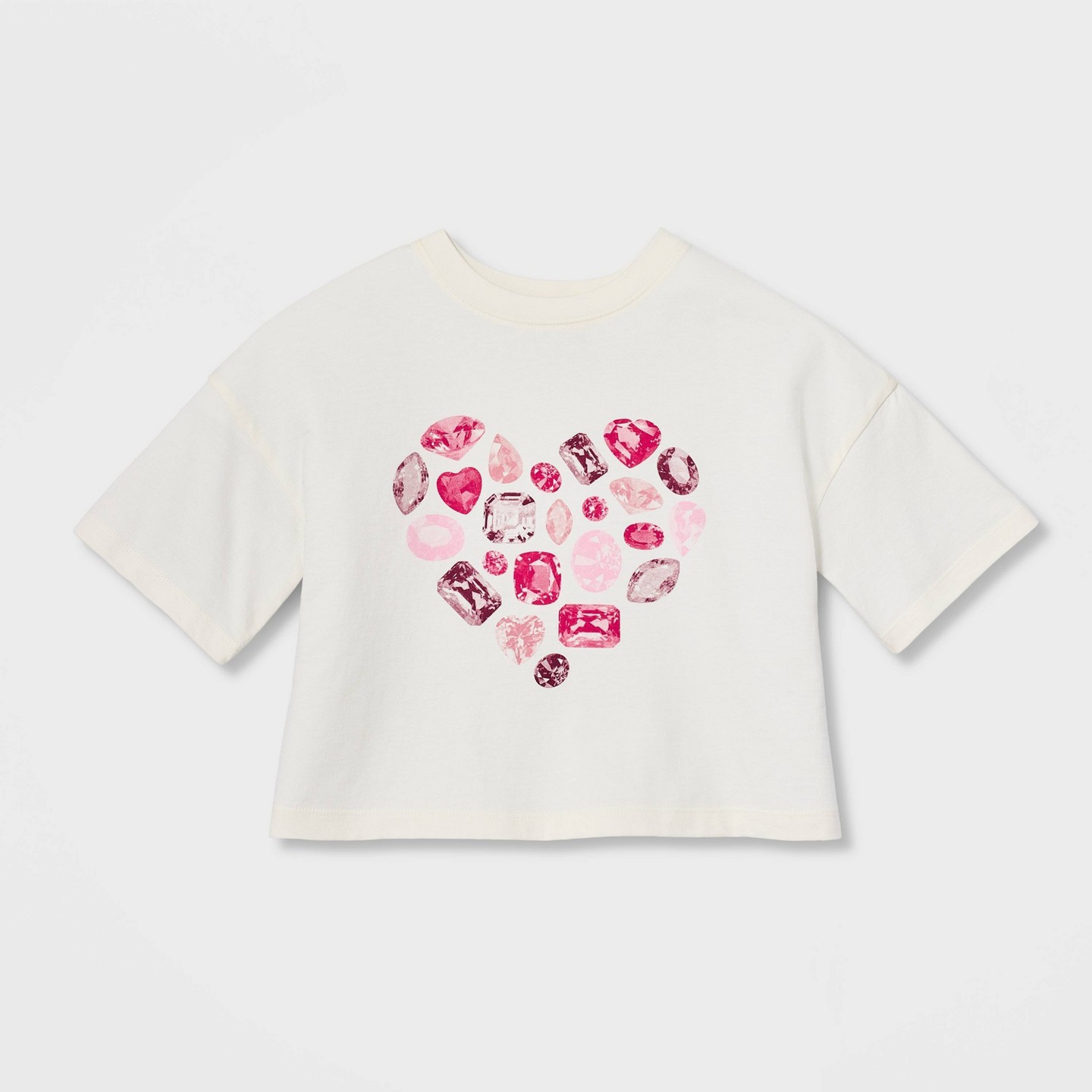 Футболка Cat & Jack Short Sleeve Boxy 'Heart Gems' Graphic T-Shirt для девочек, цвет: Кремовый — фото 2