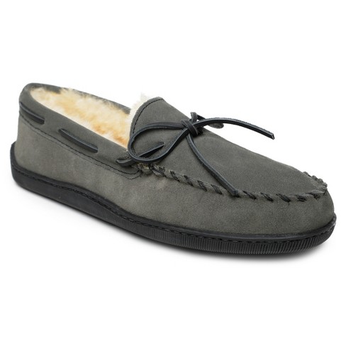 Minnetonka Men's Sheepskin Hardsole Moc Slipper 3749, Grey - 13