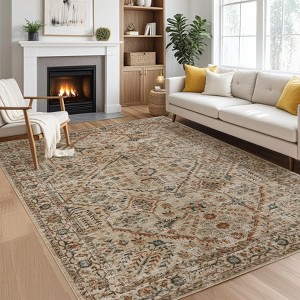 Vintage Area Rug Non Slip & Machine Washable boho Printed Farmhouse Large Room Carpet for Living Room, Bedroom Home Office Decor - 1 of 4