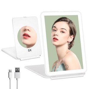 FUNTOUCH Rechargeable Portable Makeup Mirror with 72 LED Lights and 1X/5X Magnification 3 Color Lighting,Dimmable Touch Screen - 1 of 4