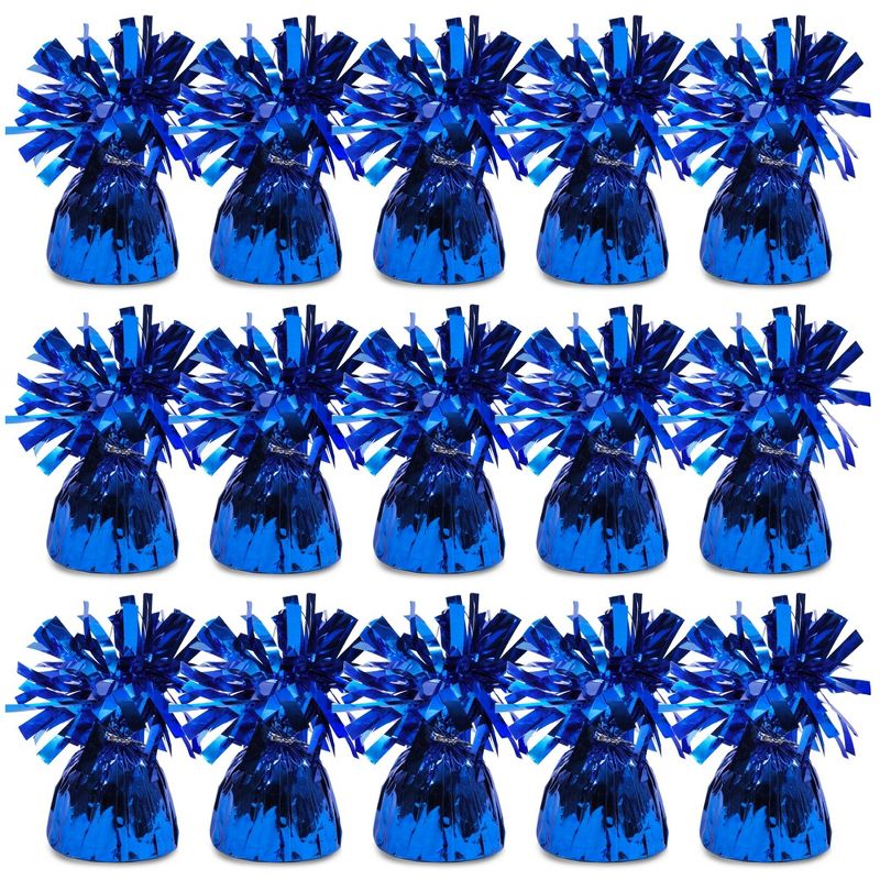 Blue Panda 15-Pack Blue Balloon Weights - Bulk Party Weights for Tables (Metallic Blue, 6 oz, 4.5 in), 1 of 5