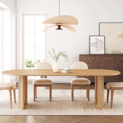 SpassWay 30"H Design Oval Wood Dining Table Kitchen Table Conference Table Gathering Table with Double Pedestal Black/Walnut/Natural Wood