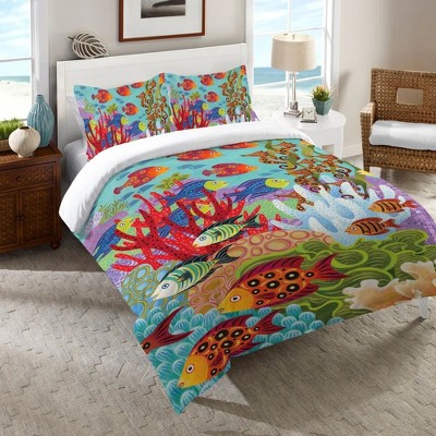 Twin Blue Cotton Underwater Scene Comforter Set