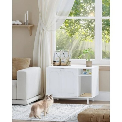 LunaLulinlk White cat litter box fence, modern cat litter box furniture, wooden pet house