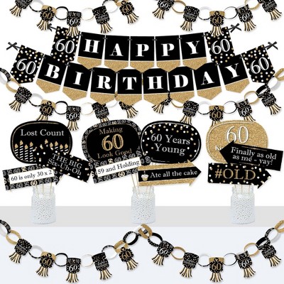 Big Dot of Happiness Adult 60th Birthday - Gold - Banner and Photo Booth Decorations - Birthday Party Supplies Kit - Doterrific Bundle