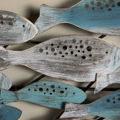 Blue and Silver Metal School of Fish Wall Sculpture