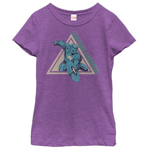 Girl's Marvel Triangle Captain America T-shirt - Purple Berry - Large