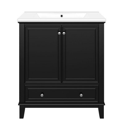 Vynxaria 30" Bathroom Vanities Black Vanity Set with Doors Drawer & Adjustable Shelf