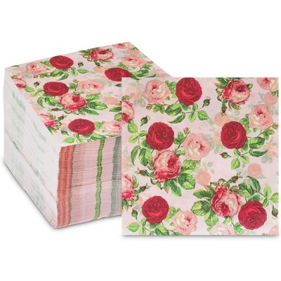 Sparkle and Bash 150 Pack Rose Paper Napkins for Flower Party (Pink, Red, 6.5 x 6.5 In)