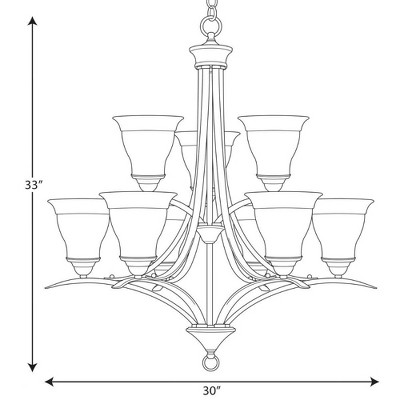 Trinity 9-Light Brushed Nickel Two-Tier Chandelier with Etched Glass Shades