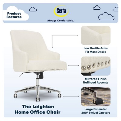 Ivory Leather Ergonomic Swivel Office Chair with Fixed Arms