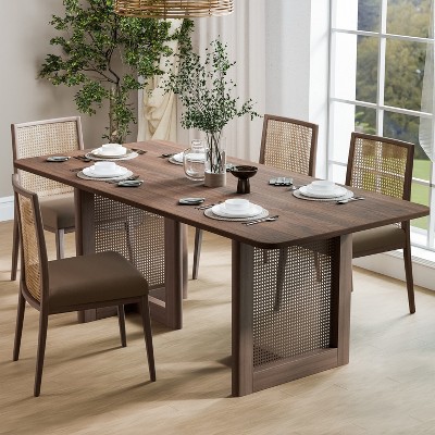 SpassWay 30"H Modern Wood Dining Table Kitchen Table Conference Table Gaming Table with Double Pedestal Walnut/Black/Natural Wood