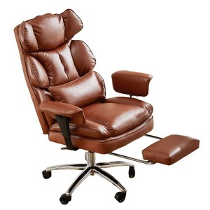 SEVOBAL Task and Office Chairs Office Chair with Footrest, High Back PU Computer Chair with Lumbar Support for Home, Office, Brown, 33"*25"*17" - 1 of 4