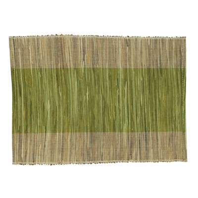 Green and Beige Shimmering Banded Fabric Placemats Set of 4