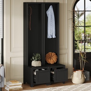 TIRAMISUBEST Free Standing Hall Tree Set of 2, 3-In-1 Entryway Coat Rack Seating Bench with 2 Drawers - 1 of 4