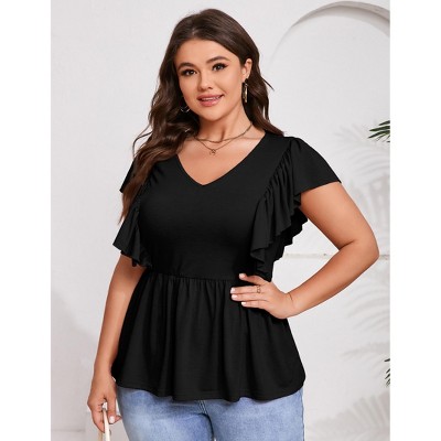 Womens Plus Size Short Sleeve Peplum Summer Tops