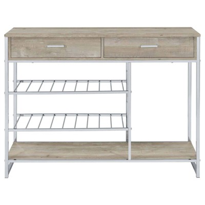 Gray Washed Oak and Chrome Bar Cabinet with Shelves