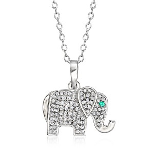 Ross-Simons 0.20 ct. t.w. Diamond Elephant Pendant Necklace With Single Emerald in Sterling Silver Size 18 - 1 of 3