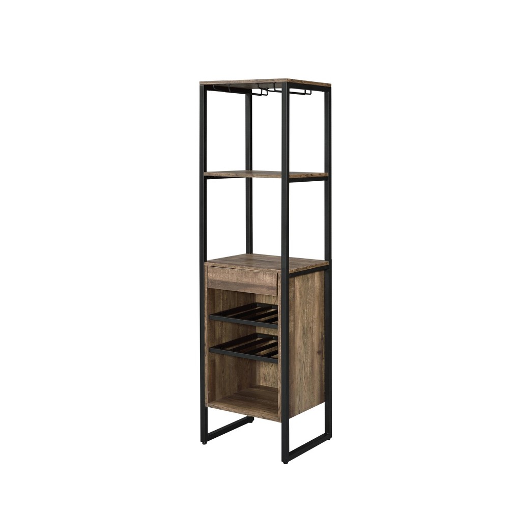 Narik Wine Rack Weathered Oak - Acme Furniture: Freestanding, 8-Bottle Capacity, Metal Frame