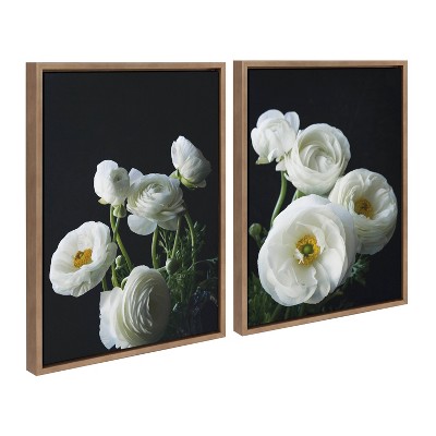 18" x 24" Gold Framed White Ranunculus Canvas Wall Art Set