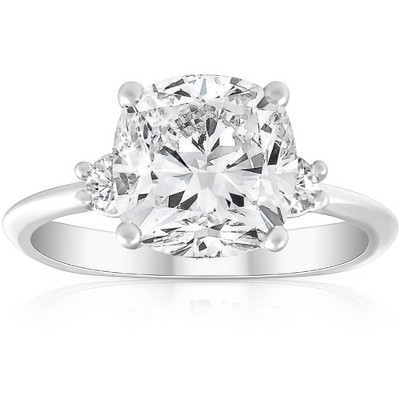 Pompeii3 3 1/2Ct Cushion & Round Cut Moissanite Engagement Ring 14k White Gold