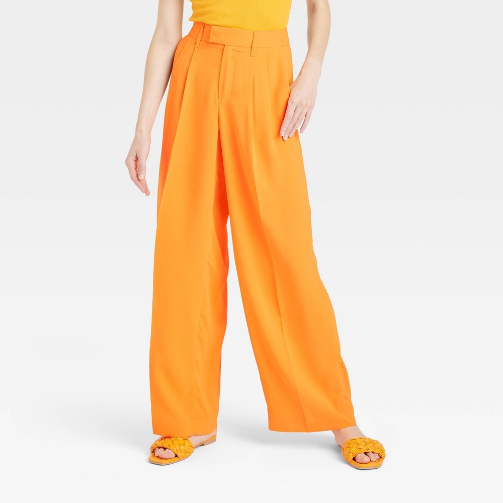 Women's High-Rise Wide Leg Fluid Pants - A New Day Orange 8 Long