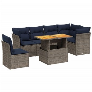 vidaXL Patio Sofa Set with Cushions 7 Piece, Outdoor Sectional Sofa Couch, Patio Conversation Set for Garden Backyard, Gray Poly Rattan - 1 of 4