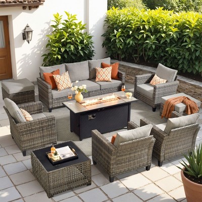 XIZZI Outdoor Sectional Sofa Set, Modular Outdoor Gray Wicker Sofa Set with Optional Solar Table, Ottomans or Fire Pit in 6 Colors, All-Weather Design