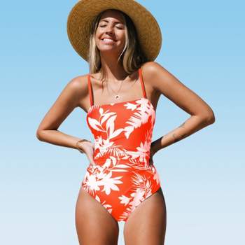 Women's Deep V Neck Crisscross One Piece Swimsuit -cupshe-xl-orange : Target