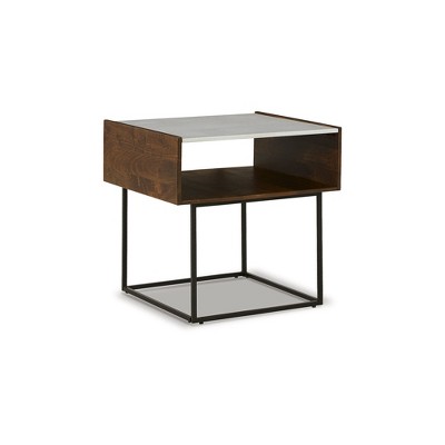 Signature Design by Ashley Contemporary Rusitori End Table, White/Brown