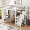 Whisen Twin Size Metal Loft Bed with Desk, USB Ports, 5-Layer Shelf, Wardrobe and Stepped Stairs - White - 3 of 4