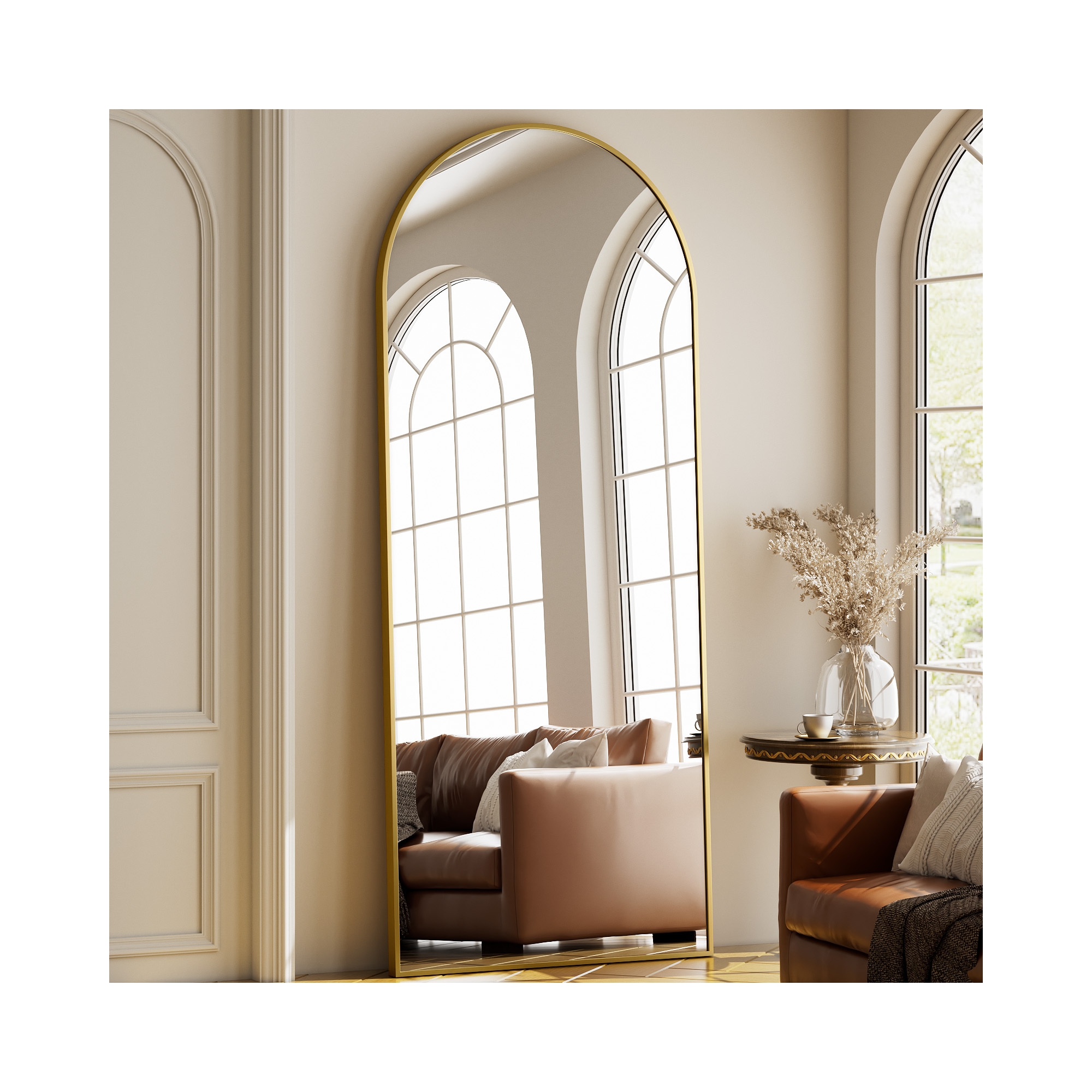 BEAUTYPEAK Arched Full Length Mirror 64"x21",Gold