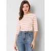 INSPIRE CHIC Women's Elbow Sleeves Boat Slim Fit Casual Stripe Animal Print Multi Floral Pattern T-Shirt - 2 of 4