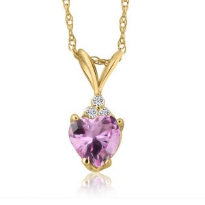 Pompeii3 1/2ct Diamond & Pink Sapphire Heart Pendant in 14K Yellow, White, or Rose Gold - 1 of 3