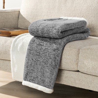 Charcoal Gray Reversible Sherpa Fleece Throw Blanket 50" x 60"
