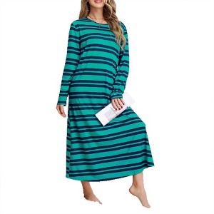 Clearlove Women's Loose Dress Long Sleeve Striped Nightgown - 1 of 4