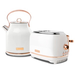Haden Heritage 4 Slice Wide Slot Stainless Steel Toaster Bundled with 1.7 Liter Stainless Steel Electric Water Kettle, Ivory & Copper - 1 of 4