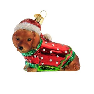 Old World Christmas 2.5 Inch Dashing Dachshund Puppy Ornament Sweater Stocking Cap Tree Ornaments - 1 of 3
