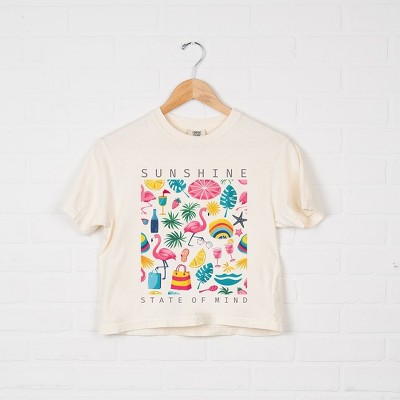 Simply Sage Market Women's Sunshine State Of Mind Flamingos Short Sleeve Relaxed Fit Cropped Tee