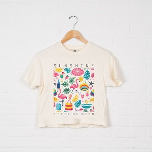 Simply Sage Market Women's Sunshine State Of Mind Flamingos Short Sleeve Relaxed Fit Cropped Tee - 1 of 4