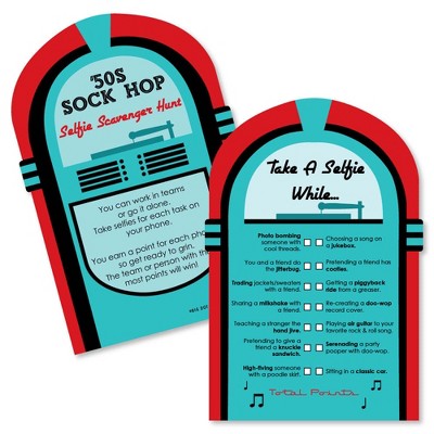Big Dot of Happiness 50's Sock Hop - Selfie Scavenger Hunt - 1950s Rock N Roll Party Game - Set of 12
