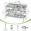 Stainless Steel Utility Sink, Freestanding Double Bowl with Pull-Out Hot & Cold Faucet, Storage Shelf - 2 of 4