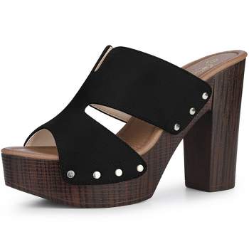 Perphy Women's Sandal Platform Slip on Block High Heels Slides Mule