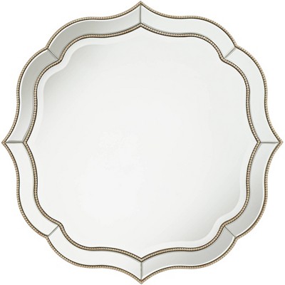 Noble Park Scalloped Round Vanity Wall Mirror Modern Champagne Frame Beaded Trim Beveled Glass 32" Wide for Bathroom Living Room