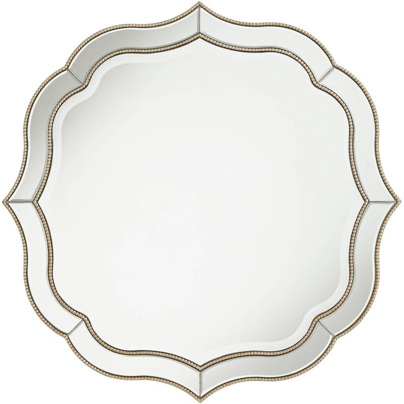 Noble Park Laureen Scalloped Round Vanity Wall Mirror Modern Beveled Glass Champagne Gold Beaded Frame 32" Wide for Bathroom Living Room Home Entryway, 1 of 10