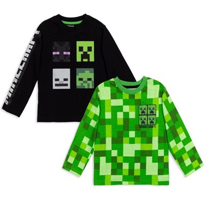 Minecraft Mobs Creeper Big Boys 2 Pack Long Sleeve Graphic T-Shirts Grey/Green 14-16