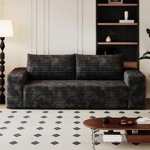 VASIP 63" Corduroy 2-Seater Compression Sofa,Deep Seat  Loveseat, No Assembly Required,For Living Room, Bedroom, Apartment & Office,Black - 1 of 4
